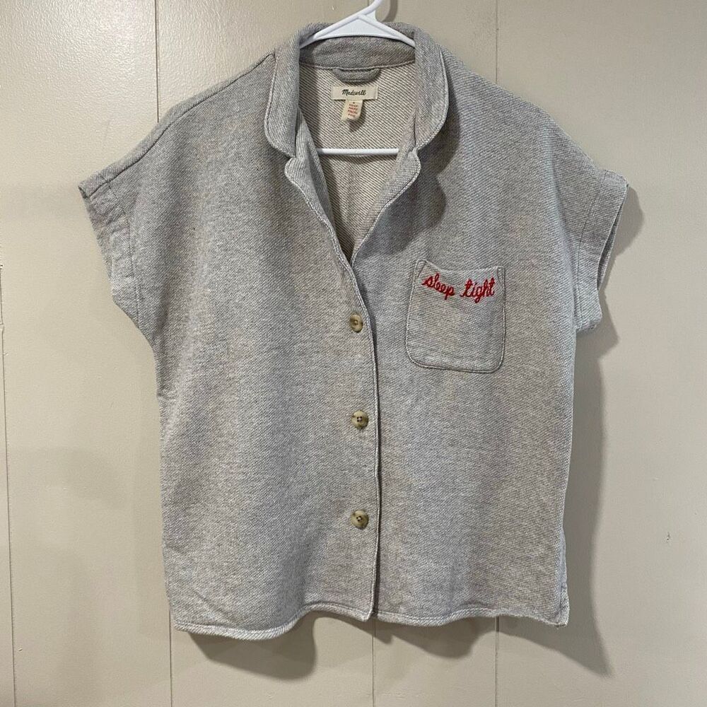 Madewell Sleep Tight Gray Button Down Lounge Top Women’s Size Small Cozy Pajama
